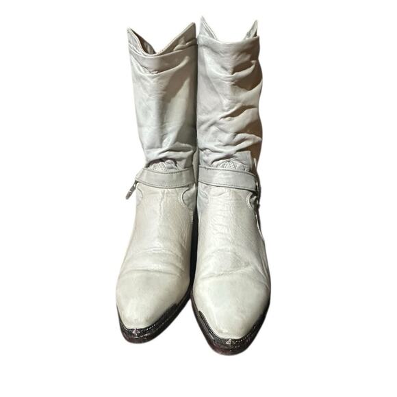 ZODIAC Cowboy Slouch Boots Wingtip Leather Toe Tips Cream Womens Vintage 7M - Picture 3 of 9